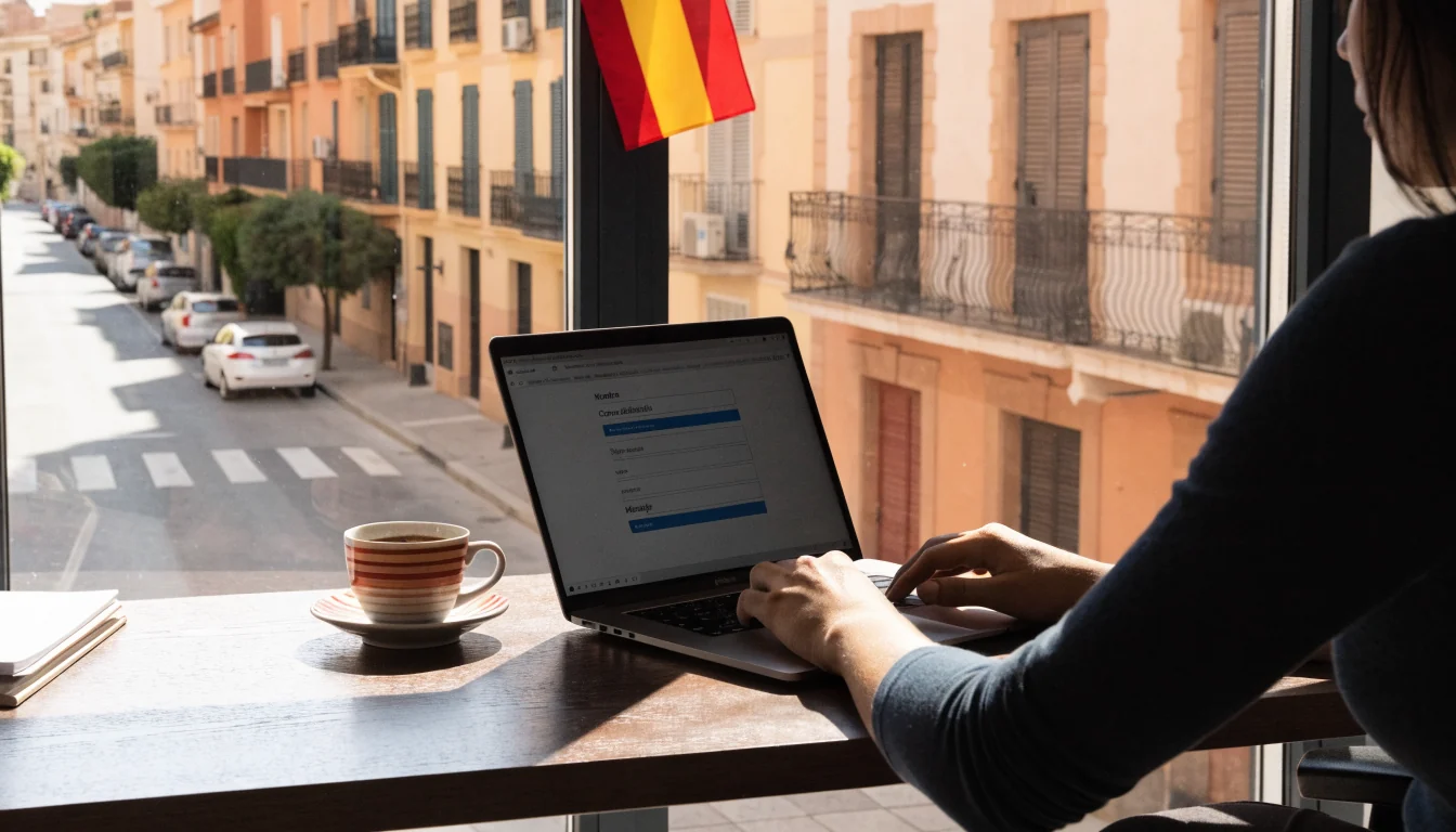Oficina española con formulario de contacto y bandera