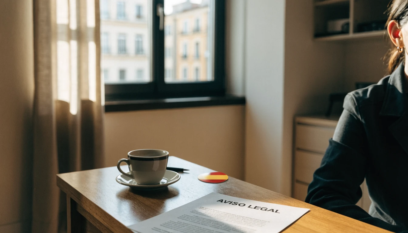 Escritorio con documento de descargo y taza de café
