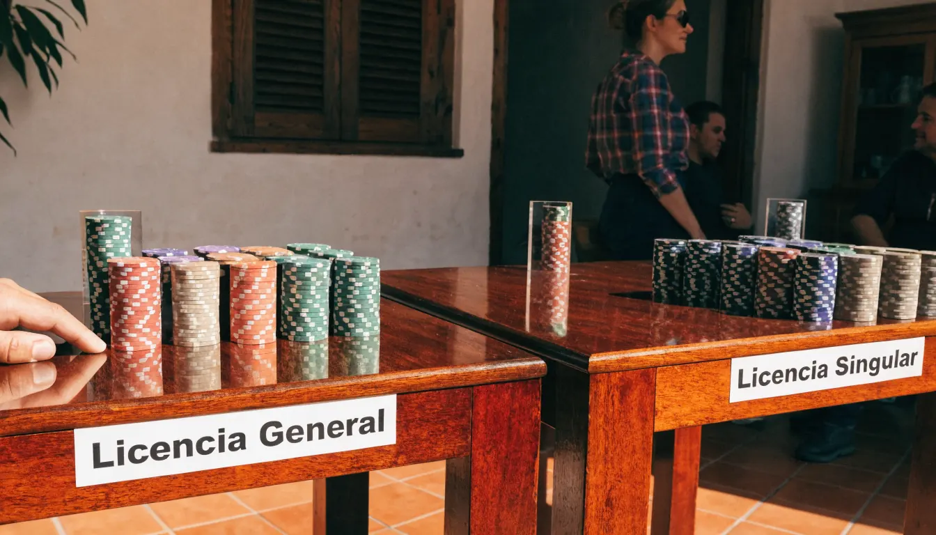 Mesas con fichas de licencia general y singular