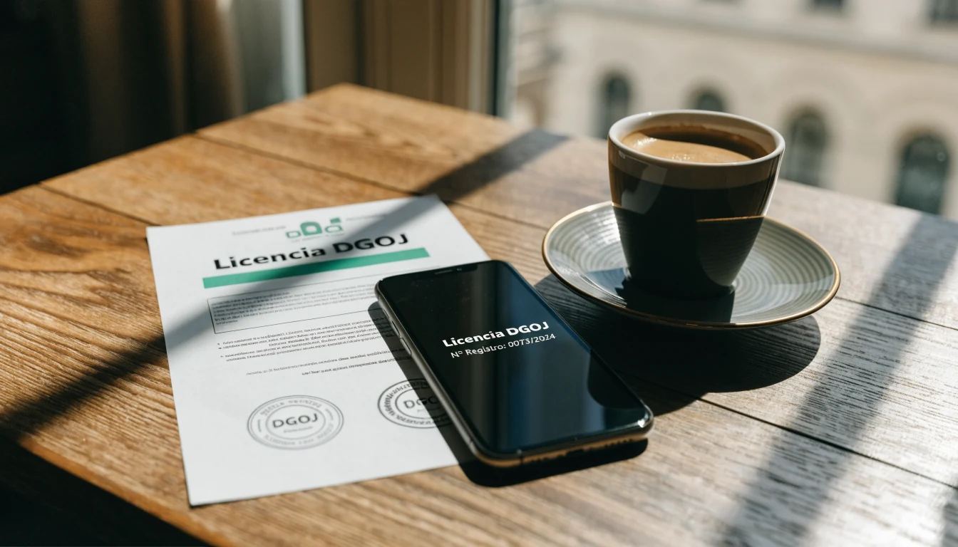 Smartphone mostrando pie de página con licencia DGOJ