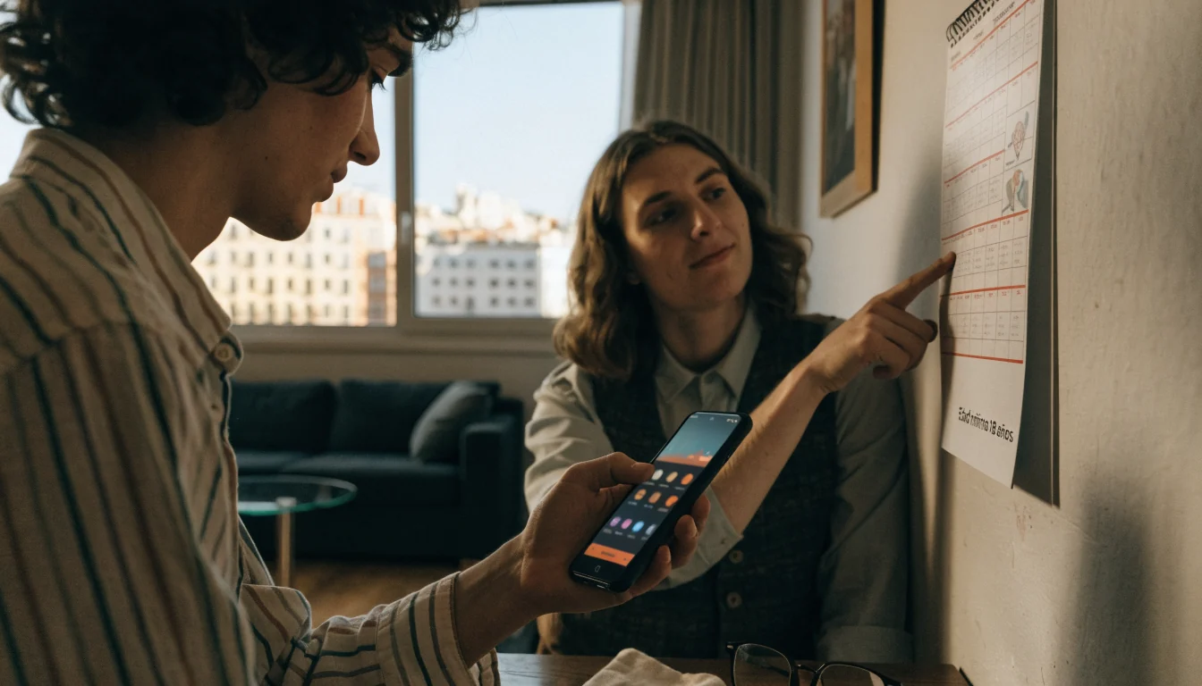 Joven jugando responsablemente con smartphone en salón español